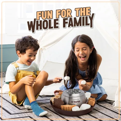 Vista 6 de Nostalgia Máquina eléctrica S'mores de mesa para interiores, kit de Smores con palitos para asar malvaviscos y 4 bandejas Lazy Susan para galletas