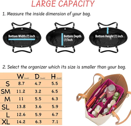 Vista 6 de Organizador de monedero inserto bolsa de fieltro organizador de bolso para bolsa de mano se adapta a LV Speedy Neverfull Longchamp