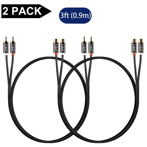 Vista 7 de J&D Paquete de 2 cables de extensión RCA, carcasa de cobre chapado en oro resistente, 2 cables RCA macho a hembra de audio estéreo para receptores