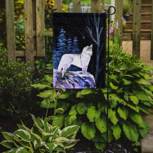 Vista 2 de Caroline's Treasures SS8400GF Bandera de jardín de Husky Siberiano con Noche Estrellada Bandera Decorativa para Patio Exterior Jardín, Jardín