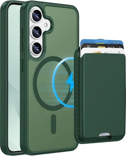 Vista 17 de Funda magnética para Samsung Galaxy S25 FE, transparente y negro con soporte para tarjetas de crédito desmontable, compatible con MagSafe, ajuste