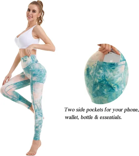 Vista 4 de iniber Pantalones de yoga de cintura alta con bolsillos para mujer, elásticos en 4 direcciones, suaves, para correr, entrenamiento, pantalones