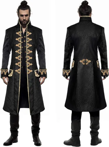 Vista 6 de FunParrot Chaqueta steampunk vintage para hombre, estilo gótico, victoriano, uniforme de Halloween (negro, 2XL)