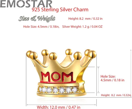 Vista 2 de EMOSTAR Dijes temáticos familiares para el Día de la Madre, plata de ley, padre, hija, hijo, nana, esposa marido, madrina, corona de mamá, cuentas