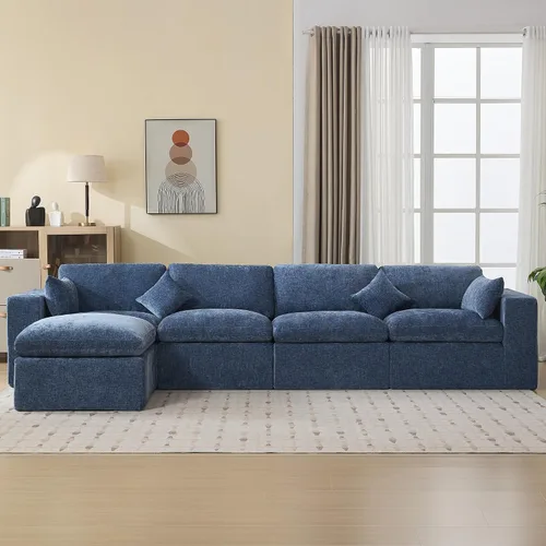 Vista 14 de WUTUTUEE Otomana Cloud de 33.5 pulgadas para sofá modular, cómodo reposapiés tapizado de felpilla con espuma viscoelástica, embalaje totalmente