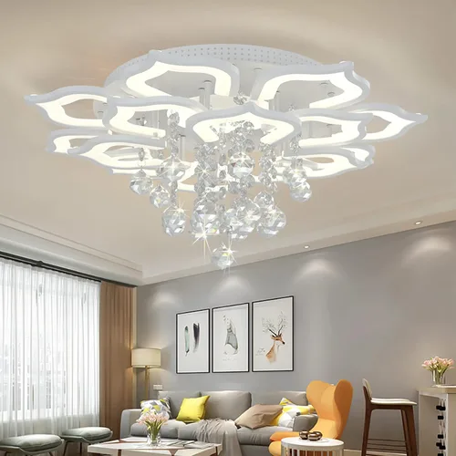 Vista 2 de AHAWILL Lámpara de techo moderna, lámpara LED de cristal empotrada con control remoto para sala de estar, dormitorio, pasillo, comedor, etc. 31.5