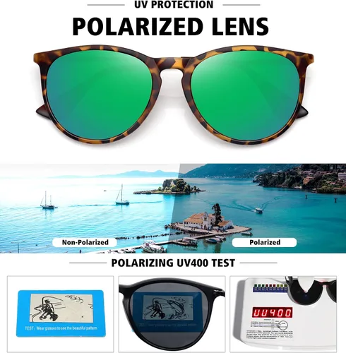 Vista 4 de WOWSUN Polarized Sunglasses for Women Vintage Retro Round Mirrored Lens