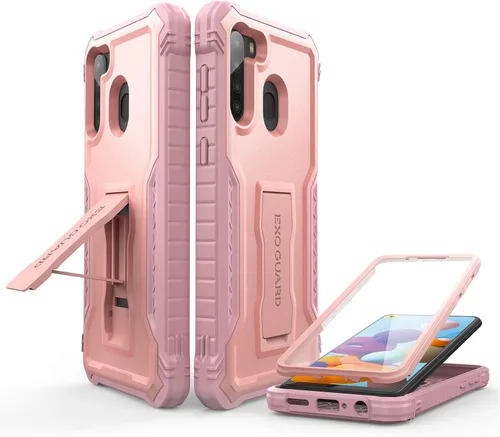 Vista 8 de ExoGuard Funda para Samsung Galaxy A21, funda de goma a prueba de golpes de cuerpo completo, protector de pantalla integrado y soporte compatible