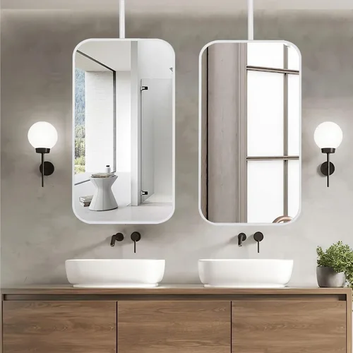 Vista 6 de Bathroom Mirror for Wall, Metal Frame Vanity Mirror with Wall Mount, Ceiling Hanging Makeup Mirror for Bedroom, Living Room, Flaoting Decorative