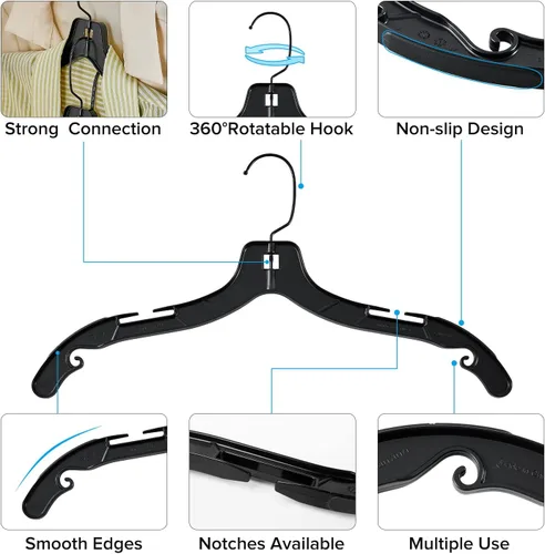 Vista 2 de Perchas de plástico con gancho de metal giratorio de 360 grados, perchas de ropa resistentes, perchas duraderas para camisas, abrigos y vestidos