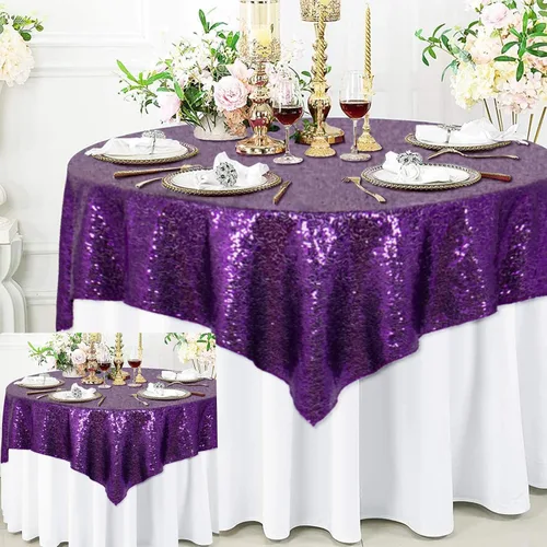 Vista 38 de ShinyBeauty Mantel Cuadrado Pequeño de 36 x 36 Pulgadas Mantel de Lentejuelas Azul Bebé Cubierta de Mesa con Purpurina Superposición Cuadrada