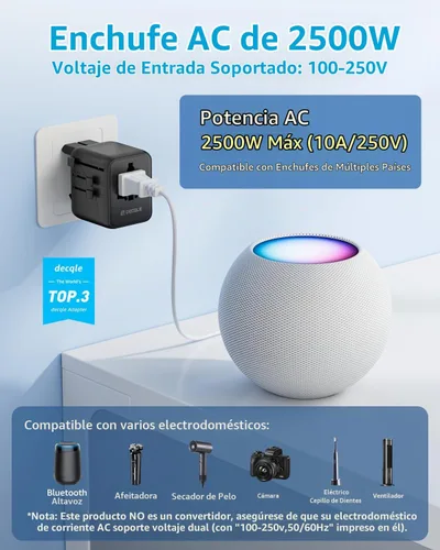 Vista 3 de Adaptador de viaje universal "Pro" 2 USB-C y 2 USB-A Cover 200+ Países