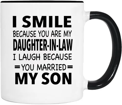 Vista 2 de Taza con texto en inglés "I Smile Because You're My Daughter-In-Law I Laugh Because... - Taza - Regalo para suegra - Taza para nuera (blanco)