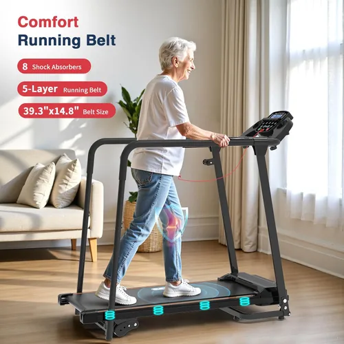 Vista 7 de Redliro Treadmill for Seniors with Long Handrails - Walking Treadmill 0-2% Incline, 300 lbs Capacity, Foldable for Home Small, Auto Lube, Mute &