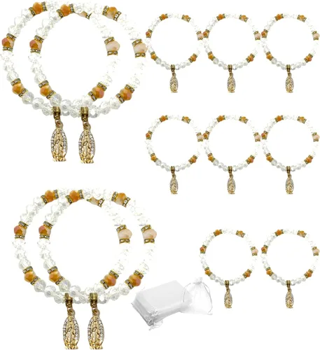 Vista 5 de YRP Pulsera de Rosario de Guadalupe de cristal de 12 piezas de plata - Bautizo favor/Bautizo/Recuerdos de Bautizo/Quinceañera/Baby Shower