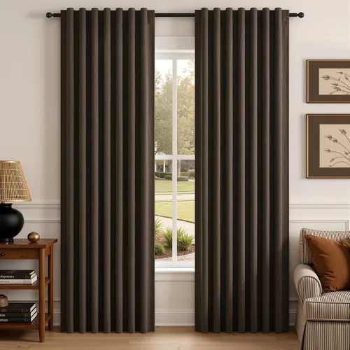 Vista 28 de Cortinas opacas de lino de 96 pulgadas para dormitorio, 2 paneles, verde Verde Olivegreen