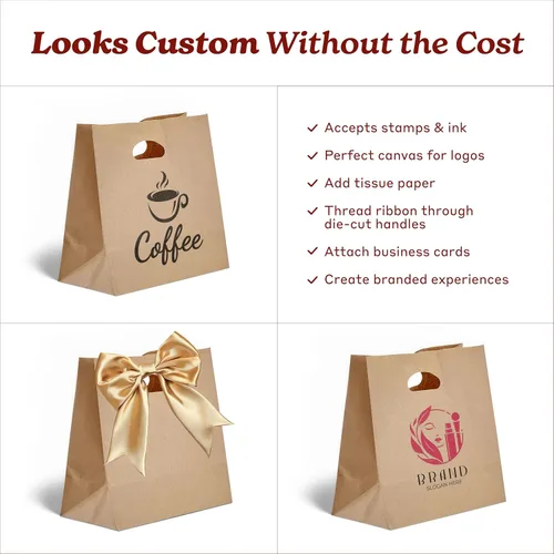 Vista 5 de PTP BAGS - Bolsas naturales y blancas de papel de estraza, 11 x 6 x 11 pulgadas, bolsas para servicio de alimentos