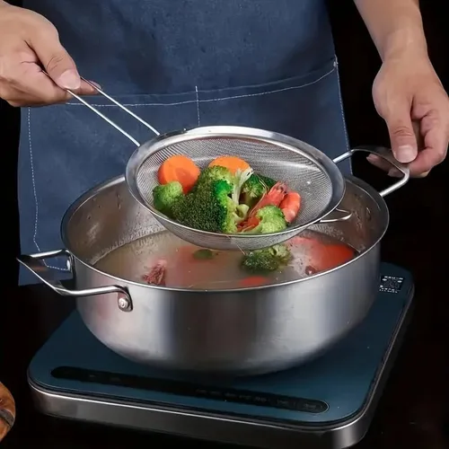 Vista 8 de Colador de malla fina de acero inoxidable de 3 piezas, malla fina de alta calidad, colador de alimentos con mango largo para utensilios de cocina