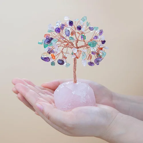 Vista 2 de ZenBless Árbol de la Vida de Piedras de Cristales Curativos de 7 Chakras, Árbol de Dinero Feng Shui, Pequeño Bonsái Falso Zen Espiritual