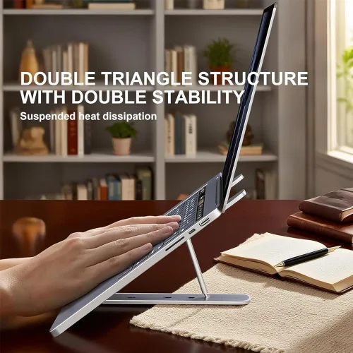 Vista 4 de Soporte plegable para laptop, soporte para computadora de escritorio, elevador de computadora para escritorio, portátil plegable ventilado