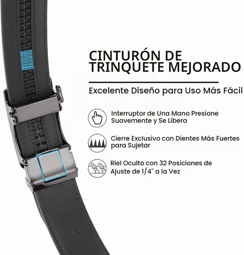 Vista 2 de SENDEFN Cinturón de cuero para hombre, con hebilla de trinquete automática, cinturón casual de 1 3/8 pulgadas de ancho, ribete ajustable