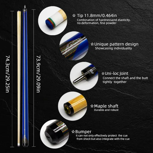 Vista 6 de 314/2 Predator Style P3 Blue Hard Maple Pool Cue 58" 19-21oz