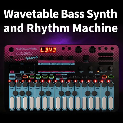 Vista 3 de Sonicware Liven BASS&BEATS [Sintetizador de Bajos de Tabla de Ondas y Máquina de Ritmos] Groove Box