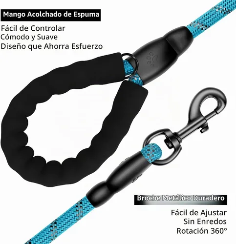 Vista 2 de Correa de perro resistente para perros de raza grande, mediana y pequeña, correa de perro reflectante con asa cómoda, correas de cuerda
