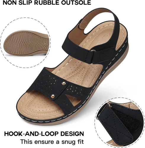 Vista 5 de Sandalias planas de SHIBEVER para mujer elegantes: Sandalias planas cómodas para mujer con punta abierta, correa al tobillo, zapatos de caminar