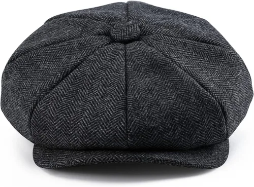 Vista 2 de BOTVELA Sombrero de tweed de espiga de 8 paneles de mezcla de lana para hombre
