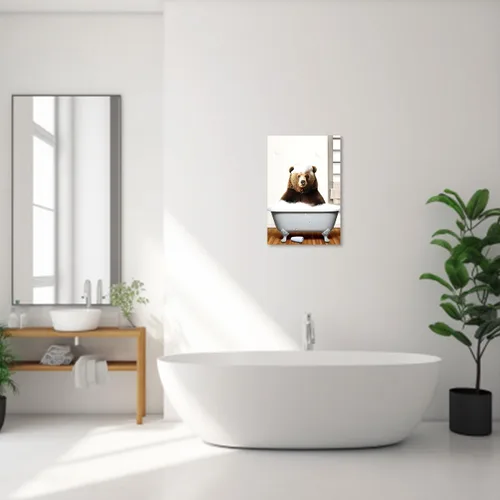 Vista 4 de QIXIANG Lienzo decorativo de oso para decoración de baño, diseño de oso divertido en la bañera, impresiones de imágenes de tema moderno de animales