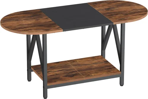 Vista 9 de HOOBRO Mesa auxiliar para sala de estar, mesa de centro ovalada de 2 niveles, mesa central Industrail con estante abierto, para espacio pequeño