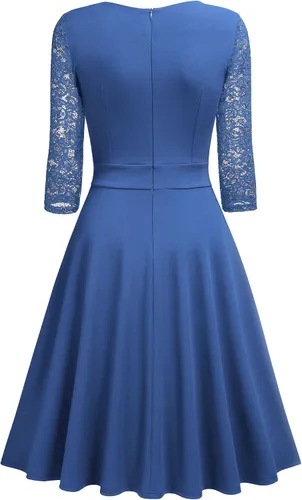Vista 5 de Miusol Vestido de cóctel de manga 23 con cuello cuadrado y encaje floral para mujer