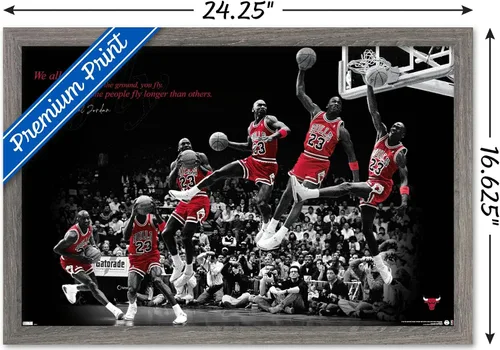 Vista 3 de Trends International Michael Jordan - Póster de pared con mosca, 14.725 x 22.375 pulgadas, versión enmarcada de madera de granero