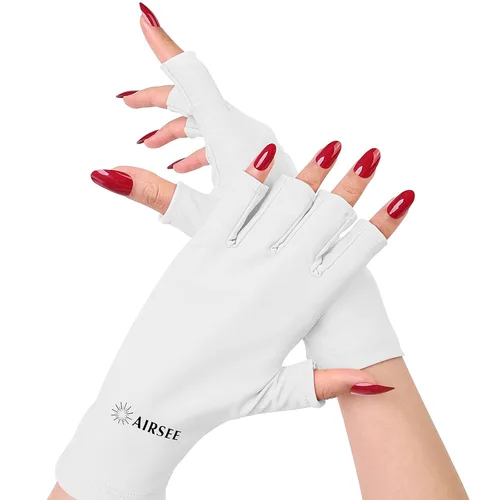 Vista 10 de AIRSEE Guantes de protección UV UPF 50+ de alta calidad para manicura de gel, diseño sin dedos para uso profesional solón y doméstico, anti UVA/UVB