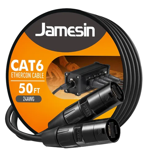 Vista 8 de Jamesin Cable Ethercon blindado CAT6, 15 pies, con Rj45 con arranque, Ethernet de bloqueo táctico y conectores Converta-Shell, para configuraciones