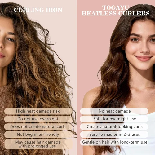 Vista 5 de Heatless Curls Overnight Set for Long Hair, No Damage Hair Brown-4PCS