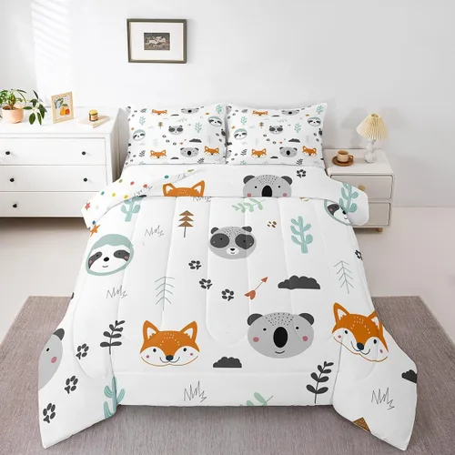 Vista 25 de Feelyou Juego de edredón de animales de zoológico, tamaño individual, juego de ropa de cama de animales de dibujos animados para niños, niñas
