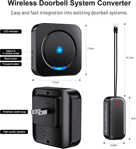 Vista 2 de Extensor de timbre inalámbrico con timbre de video, compatible con timbre de video Blink, fácil instalación, alarma fuerte