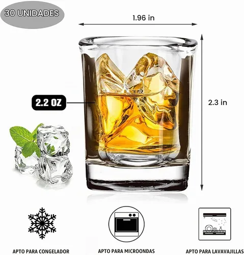 Vista 2 de Paquete de 30 Vasos de Chupito de Base Pesada al Por Mayor, Juego de Vasos de Chupito Cuadrados de 2.2 oz, Vaso de Chupito de Espresso Transparente