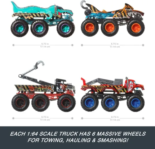 Vista 11 de Hot Wheels, Monster Trucks - Camión de remolque sorpresa a escala 1:64 con 6 ruedas (no se puede elegir el modelo)
