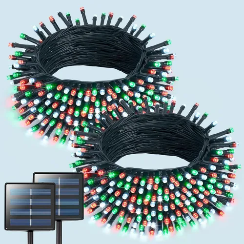 Vista 44 de JMEXSUSS - Paquete de 2, luces solares de Navidad cálidas y multicolor para exteriores, cada una con 100 LED, 10 metros, luces solares impermeables