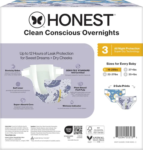 Vista 10 de The Honest Company Pañales Comfort Dry para la noche, protección de hasta 12 horas, hipoalergénicos, acogedores carteles de nube + estrellas