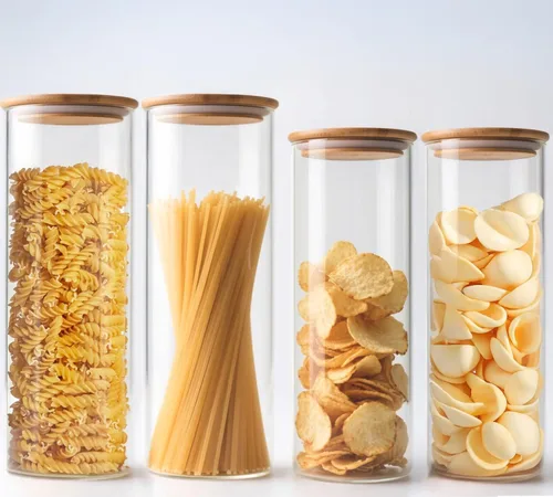 Vista 10 de Tarros de almacenamiento de alimentos de vidrio de 33+17 oz con tapas herméticas, tarro de vidrio transparente con tapa de bambú, recipiente