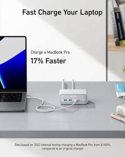 Vista 4 de Anker Estación de carga 525, tira de alimentación USB C de 7 en 1 para iPhone 13/14, cable de extensión de 5 pies con 3 AC, 2 USB A, 2 USB C