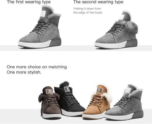 Vista 2 de AUMU Oveja Taurus Series - Botas de invierno ajustables de lana corta de piel para parejas para nieve Nieve