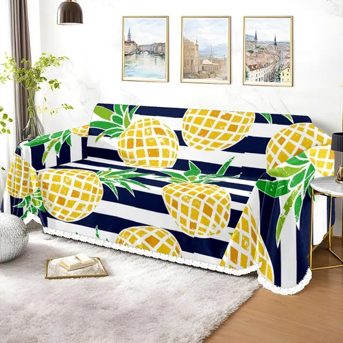 Vista 3 de Funda de sofá con estampado de piña a rayas, fundas de sofá para sillón, funda resistente a las manchas, protector universal de muebles