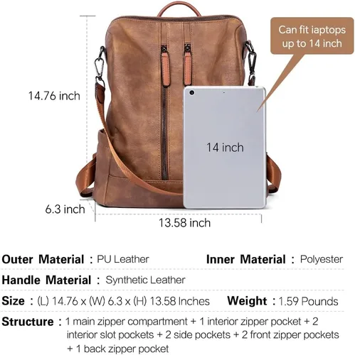 Vista 3 de CLUCI - Mochila de cuero para mujer, convertible, grande, para viajar, de diseñadora, moda, casual, bolso de hombro universitario