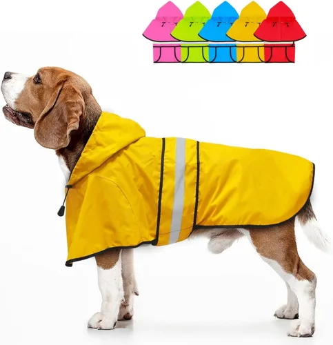 Vista 11 de Impermeable ajustable impermeable para perros, chaqueta reflectante para perros con capucha, abrigo ligero para lluvia para perros pequeños