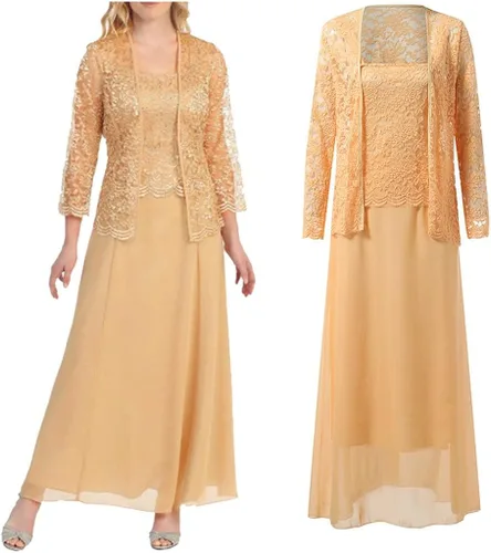 Vista 3 de iZZZHH Vestidos de madre de novia de talla grande para fiesta de boda, trajes de 2 piezas bordados de encaje, cárdigan de gasa con tirantes